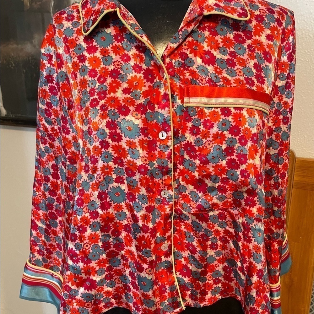 Intimately Free People Satin Floral Stripe PJ Top Medium M